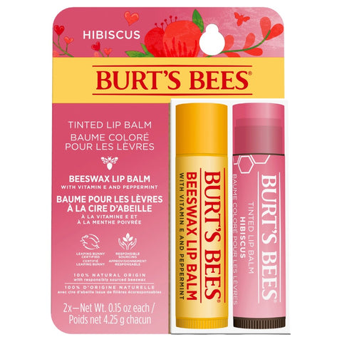 Image of Burt's Bees Beeswax Lip Balm And Hibiscus Tinted Lip Balm Gift Set - LIMITED EDITION