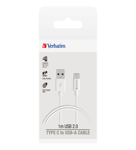 Image of Verbatim Essentials Charge & Sync USB-C To USB-A Cable 1m White