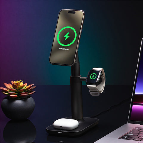 Image of Mophie Premium 3-in-1 Magsafe Wireless Extendable Charging Stand - Black