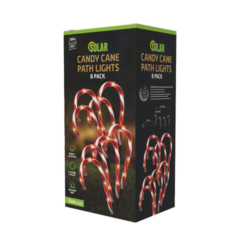 Image of Solar Mini Candy Cane Path Lights 8pk Warm