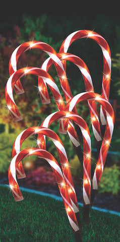 Image of Solar Mini Candy Cane Path Lights 8pk Warm