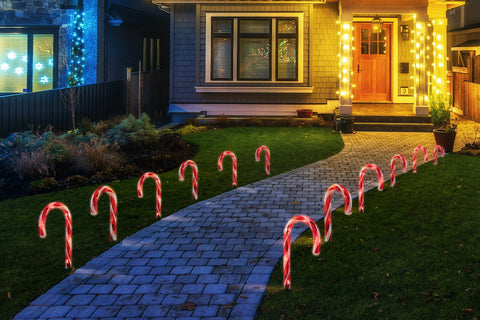 Image of Solar Mini Candy Cane Path Lights 8pk Warm