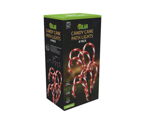 Image of Solar Mini Candy Cane Path Lights 8pk Warm