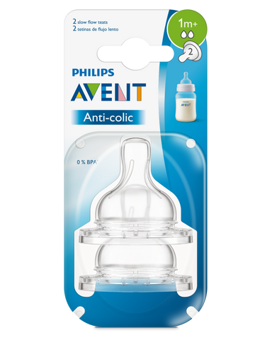 Image of Avent Anti-Colic Slow Flow Teat 1m+ 2pk