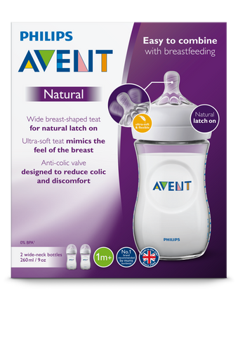 Image of Avent Natural Bottle 1m+ 260ml 2pk