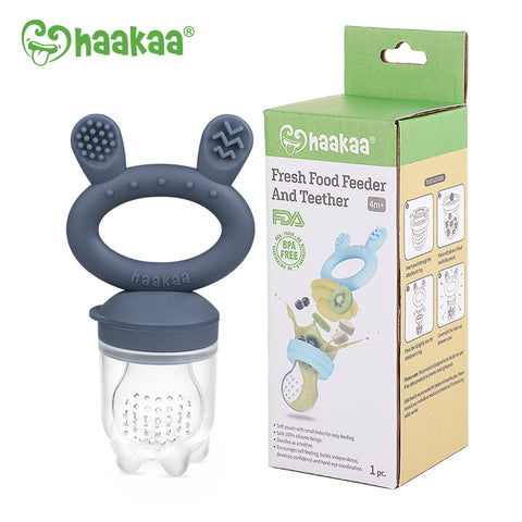 Image of Haakaa Fresh Food Feeder and Teether Steel Blue