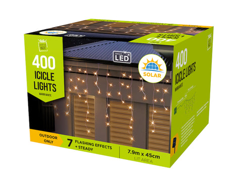 Image of Solar LED Icicle Lights 400