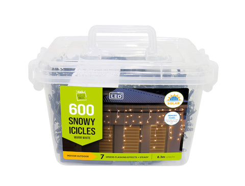 Image of Solar LED Snowing Icicle Lights 600