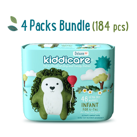 Kiddicare Deluxe Infant Nappies 184s (4x46pk) Size 2