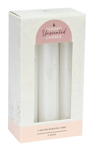 Dinner Candles Unscented White 14cm 6pk