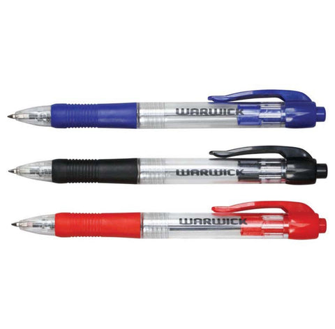 Image of Warwick Ballpoint Pens Retractable With Grip Assorted 3pk