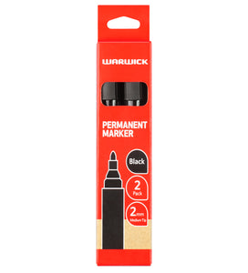 Warwick Permanent Marker Black Bullet Tip 2pk