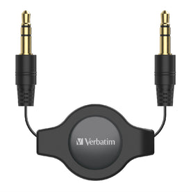 Verbatim Essentials Audio Cable 3.5mm Aux Retractable 75cm Black