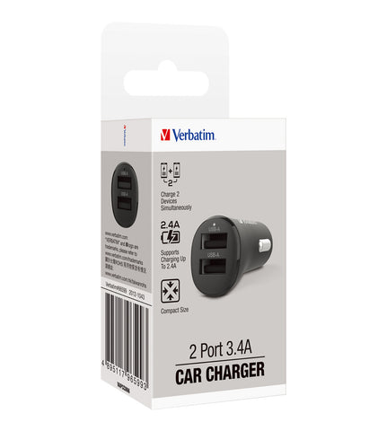 Image of Verbatim Essentials Car Charger Dual Port 3.4A Black