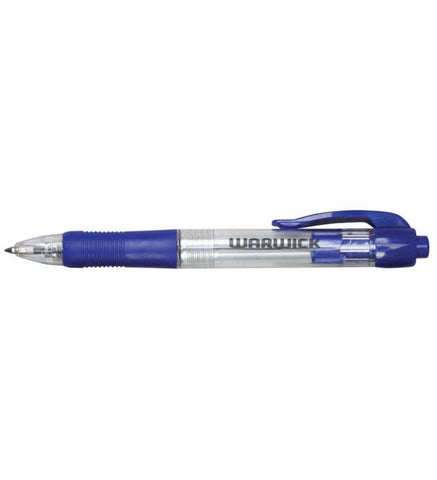 Image of Warwick Retractable Ballpoint Blue Pens Medium Comfort Grip 3pk