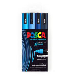 Uni Posca Marker 1.8-2.5mm Med Bullet 4 Pack Shades of Blue PC-5M