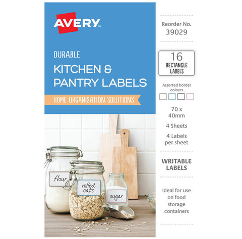 Image of Avery Durable Kitchen Labels 70x40mm 4 Sheets (16 Labels)