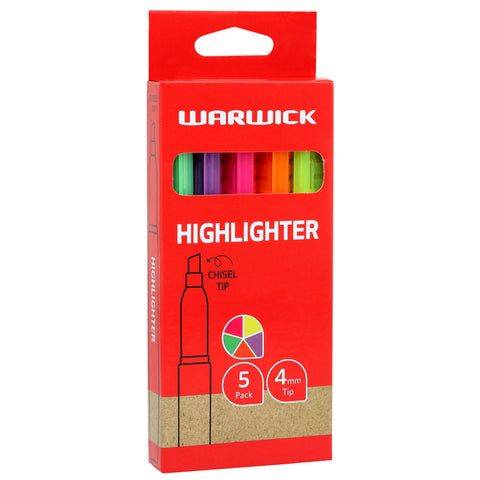 Image of Warwick Highlighter Slimline Assorted 5pk