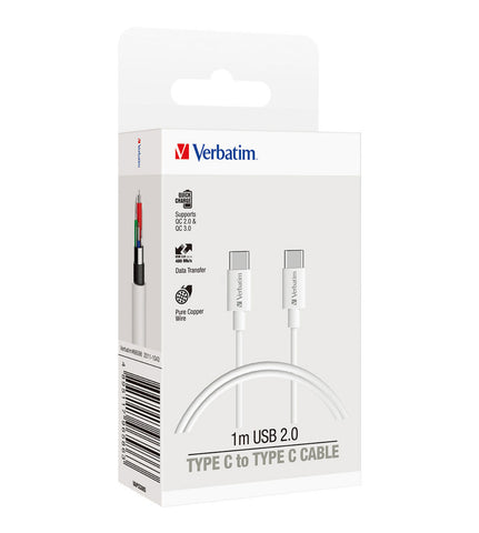 Image of Verbatim Essentials Charge & Sync USB-C to USB-C Cable 1m White