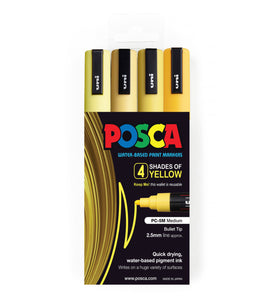 Uni Posca Marker 1.8-2.5mm Med Bullet 4 Pack Shades of Yellow PC-5M