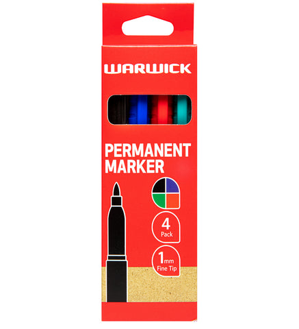 Image of Warwick Permanent Marker Fine Tip Assorted Colours 4pk