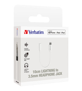 Verbatim Essentials MFi Lightning to 3.5mm Headphone Jack 10cm White