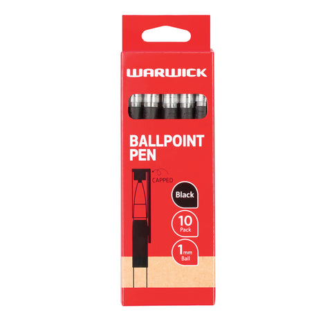 Image of Warwick Pen Ballpoint Black Capped Medium 10pk