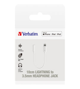 Verbatim Essentials MFi Lightning to 3.5mm Headphone Jack 10cm White