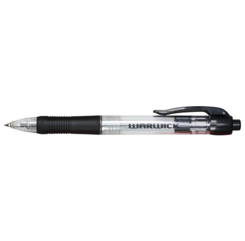 Image of Warwick Retractable Ballpoint Black Pens 0.7mm Comfort Grip 12pk