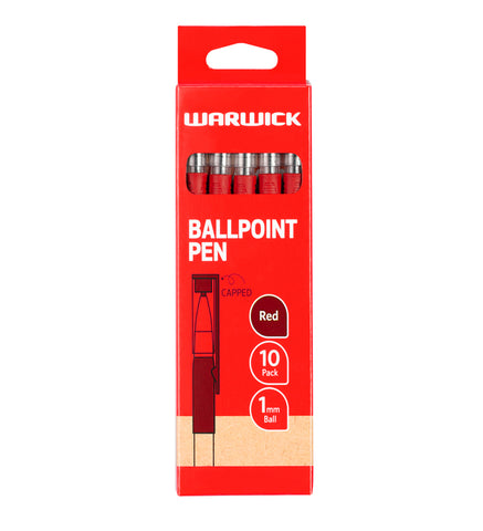 Image of Warwick Pen Ballpoint Red Capped Medium 1mm 10pk