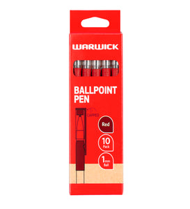 Warwick Pen Ballpoint Red Capped Medium 1mm 10pk