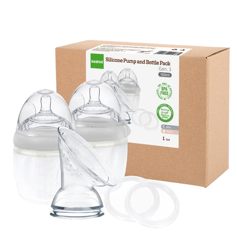 Image of Haakaa Gen3 Silicone Breast Pump and Baby Bottle Pack Grey