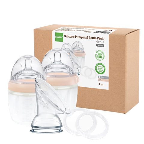 Image of Haakaa Gen3 Silicone Breast Pump and Baby Bottle Pack Peach 160ml