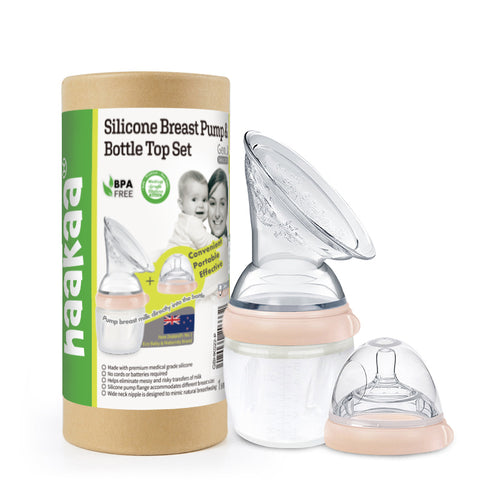 Image of Haakaa Gen3 160ml Silicone Breast Pump and Bottle Top Set Peach