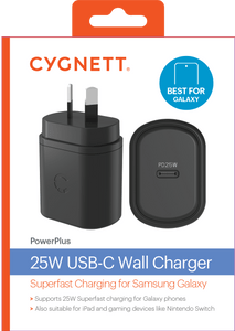 Cygnett PowerPlus 25W USB-C Wall Charger AU Black