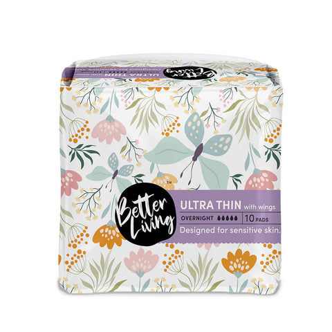 Image of Better Living Sanitary Pads Ultra Thin Overnight With Wings 10s