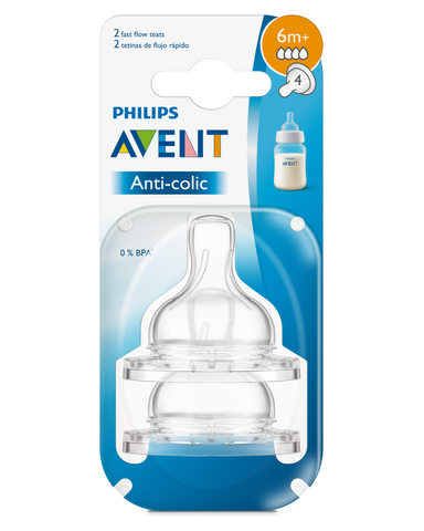 Image of Avent Anti Colic Fast Flow Teat 6m+ 2pk