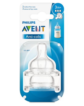 Avent Anti Colic Medium Flow Teat 3m+ 2pk