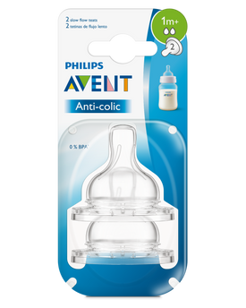 Avent Anti-Colic Slow Flow Teat 1m+ 2pk