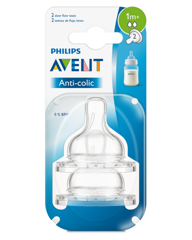 Image of Philips Avent Anti-Colic Slow Flow Teat 1m+ 2pk