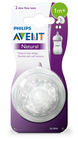 Avent Natural Slow Flow Teat 1m+ 2pk