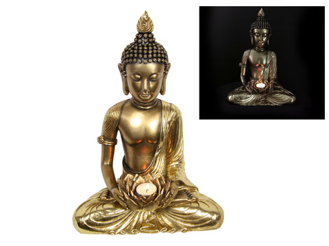 Gold Rulai Buddha With Tea Light Holder