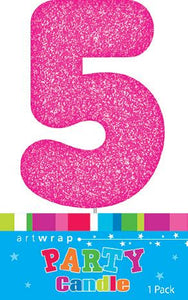 Candles Pink Or Blue With Glitter - Number 5