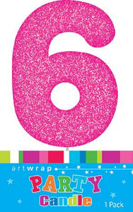 Candles Pink Or Blue With Glitter - Number 6
