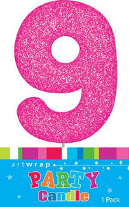 Candles Pink Or Blue With Glitter - Number 9