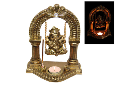 Gold Ganesh On Swing With Tealight