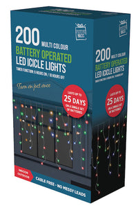 Timer LED Battery Operated Icicle Lights 200