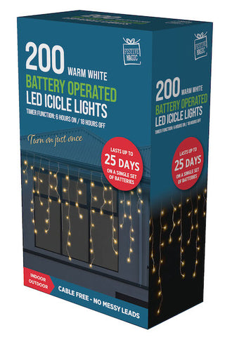 Image of Timer LED Battery Operated Icicle Lights 200