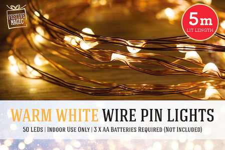 Wire Pin LED Lights Battery Operated 50
